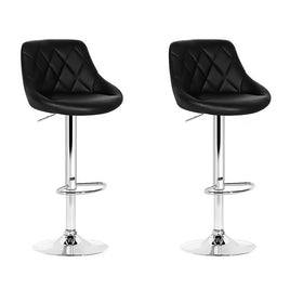 Artiss 2x Bar Stools Leather Padded Gas Lift Stool Black - ElectronX Plus