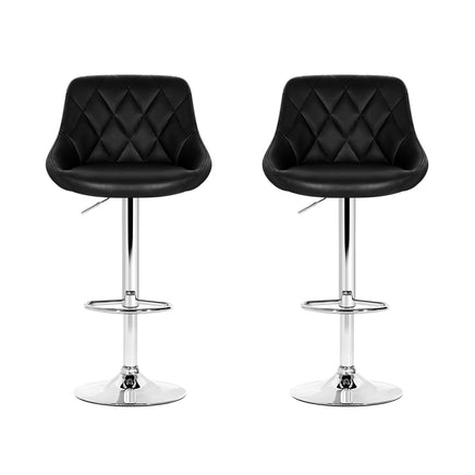 Artiss 2x Bar Stools Leather Padded Gas Lift Stool Black - ElectronX Plus