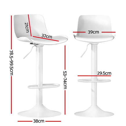 Artiss Bar Stools Kitchen Swivel Gas Lift Stool Leather Dining Chairs White x2 - ElectronX Plus