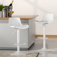 Artiss Bar Stools Kitchen Swivel Gas Lift Stool Leather Dining Chairs White x2 - ElectronX Plus