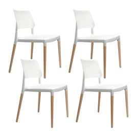 Artiss Dining Chairs Set of 4 Plastic Wooden Stackable White - ElectronX Plus