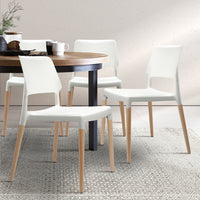 Artiss Dining Chairs Set of 4 Plastic Wooden Stackable White - ElectronX Plus