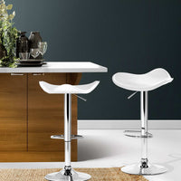 Artiss 2x Bar Stools Leather Gas Lift Chair White - ElectronX Plus