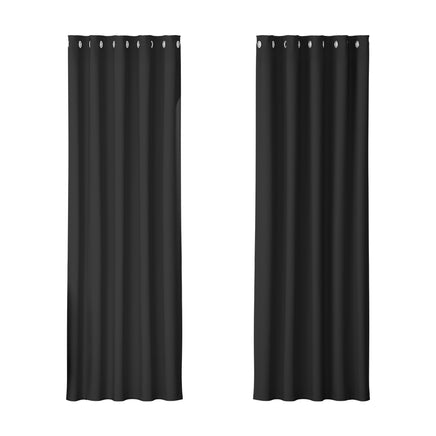 Artiss 2X Blockout Curtains Eyelet 180x213cm Black - ElectronX Plus