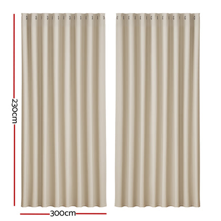 Artiss 2X Blockout Curtains Eyelet 300x230cm Beige - ElectronX Plus