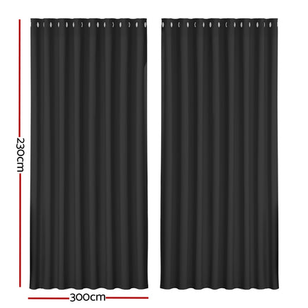 Artiss 2X Blockout Curtains Eyelet 300x230cm Black - ElectronX Plus