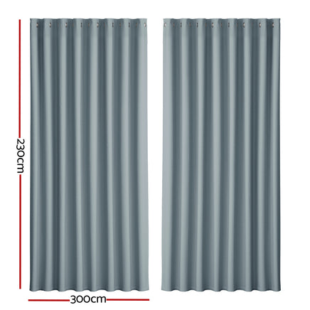 Artiss 2X Blockout Curtains Eyelet 300x230cm Grey - ElectronX Plus