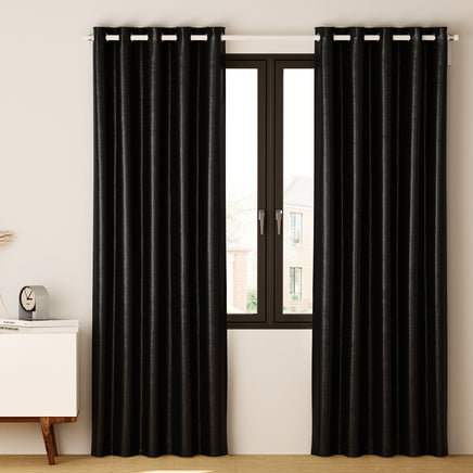 Artiss 2X Blockout Curtains Eyelet 140x230cm Black Shine - ElectronX Plus