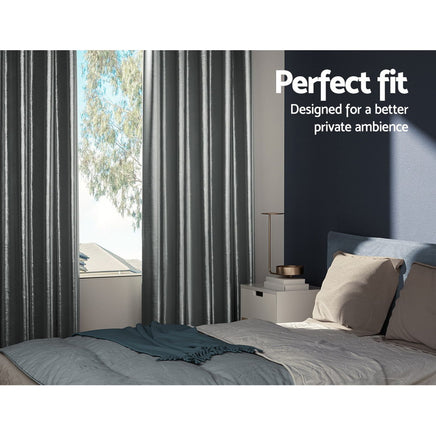 Artiss 2X Blockout Curtains Eyelet 140x230cm Grey Shine - ElectronX Plus