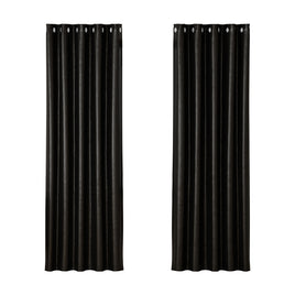 Artiss 2X Blockout Curtains Eyelet 180x213cm Black Shine - ElectronX Plus