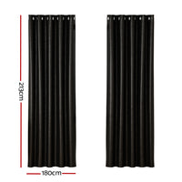 Artiss 2X Blockout Curtains Eyelet 180x213cm Black Shine - ElectronX Plus