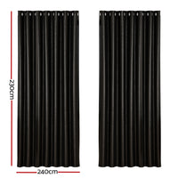 Artiss 2X Blockout Curtains Eyelet 240x230cm Black Shine - ElectronX Plus