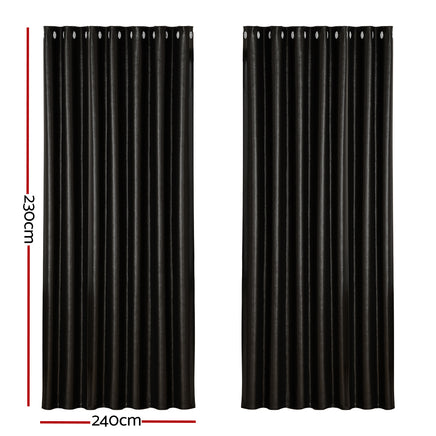 Artiss 2X Blockout Curtains Eyelet 240x230cm Black Shine - ElectronX Plus