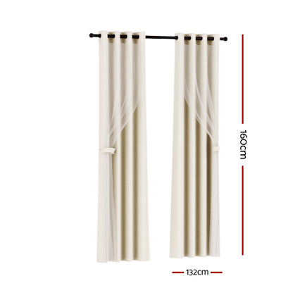 Artiss 2X 132x160cm Blockout Sheer Curtains Beige - ElectronX Plus