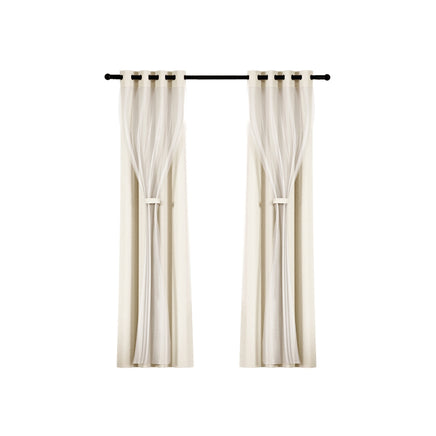 Artiss 2X 132x160cm Blockout Sheer Curtains Beige - ElectronX Plus