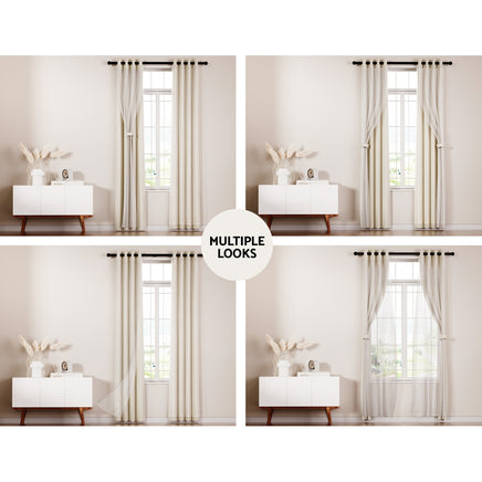 Artiss 2X 132x160cm Blockout Sheer Curtains Beige - ElectronX Plus