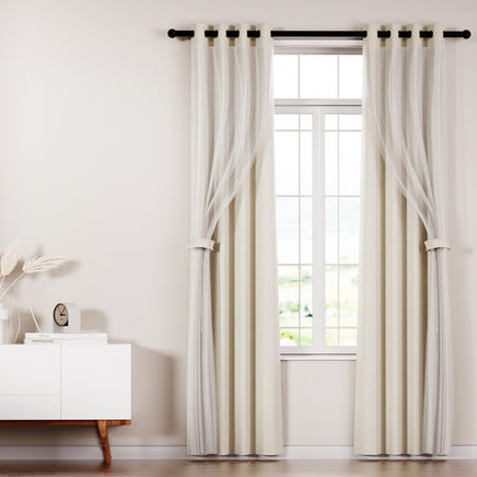 Artiss 2X 132x160cm Blockout Sheer Curtains Beige - ElectronX Plus