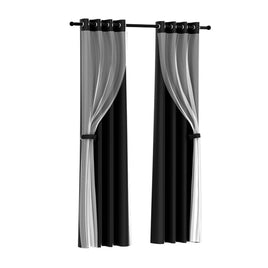 Artiss 2X 132x160cm Blockout Sheer Curtains Black - ElectronX Plus