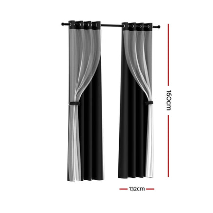 Artiss 2X 132x160cm Blockout Sheer Curtains Black - ElectronX Plus