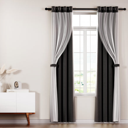 Artiss 2X 132x160cm Blockout Sheer Curtains Black - ElectronX Plus