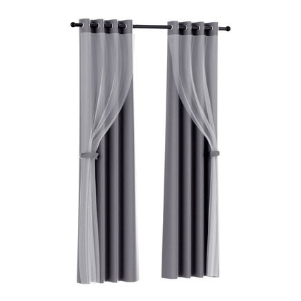 Artiss 2X 132x160cm Blockout Sheer Curtains Charcoal - ElectronX Plus