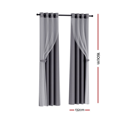 Artiss 2X 132x160cm Blockout Sheer Curtains Charcoal - ElectronX Plus