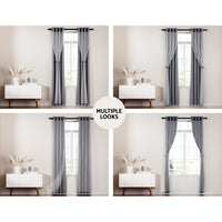 Artiss 2X 132x160cm Blockout Sheer Curtains Charcoal - ElectronX Plus