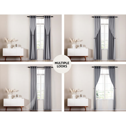 Artiss 2X 132x160cm Blockout Sheer Curtains Charcoal - ElectronX Plus