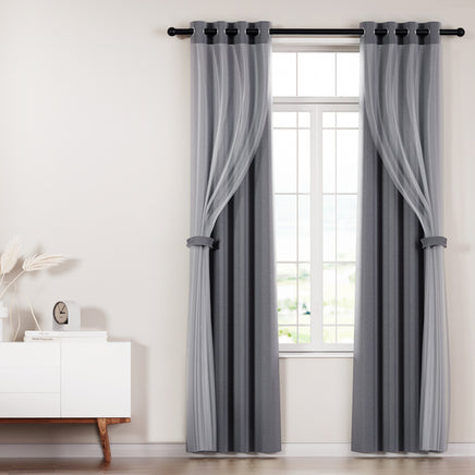 Artiss 2X 132x160cm Blockout Sheer Curtains Charcoal - ElectronX Plus