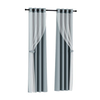 Artiss 2X 132x160cm Blockout Sheer Curtains Light Grey - ElectronX Plus