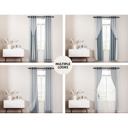 Artiss 2X 132x160cm Blockout Sheer Curtains Light Grey - ElectronX Plus