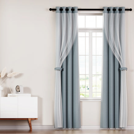 Artiss 2X 132x160cm Blockout Sheer Curtains Light Grey - ElectronX Plus