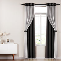 Artiss 2X 132x213cm Blockout Sheer Curtains Black - ElectronX Plus