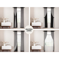 Artiss 2X 132x242cm Blockout Sheer Curtains Black - ElectronX Plus