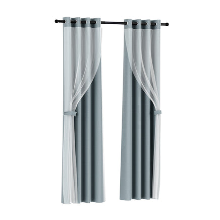 Artiss 2X 132x242cm Blockout Sheer Curtains Light Grey - ElectronX Plus