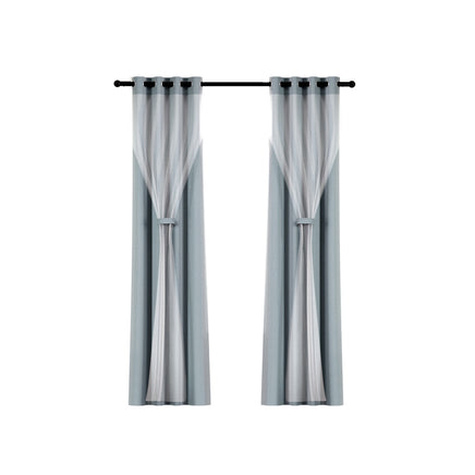 Artiss 2X 132x242cm Blockout Sheer Curtains Light Grey - ElectronX Plus