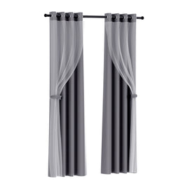 Artiss 2X 132x304cm Blockout Sheer Curtains Charcoal - ElectronX Plus