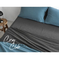 Cosy Club Cotton Bed Sheets Set Blue Grey Cover Double - ElectronX Plus