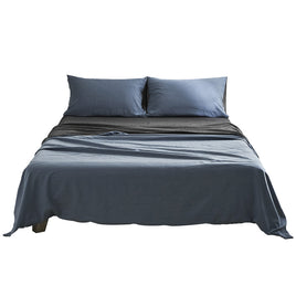 Cosy Club Cotton Bed Sheets Set Navy Grey Cover Double - ElectronX Plus