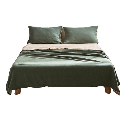 Cosy Club Cotton Bed Sheets Set Green Beige Cover Double - ElectronX Plus