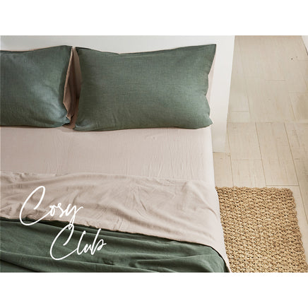 Cosy Club Cotton Bed Sheets Set Green Beige Cover Double - ElectronX Plus