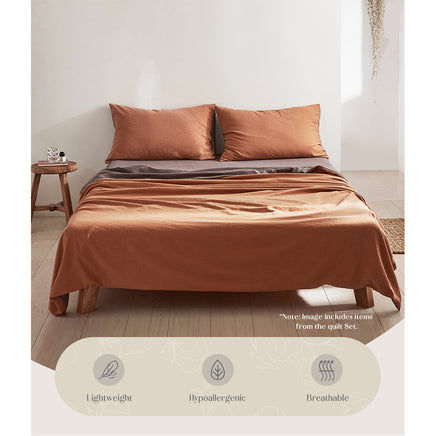 Cosy Club Cotton Bed Sheets Set Orange Brown Cover Double - ElectronX Plus