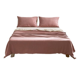 Cosy Club Cotton Bed Sheets Set Red Beige Cover Double - ElectronX Plus