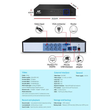 UL-tech CCTV Security System 8CH DVR 8 Cameras 4TB Hard Drive - ElectronX Plus