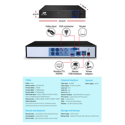 UL-tech CCTV Security System 4CH DVR 2 Cameras 1080p - ElectronX Plus