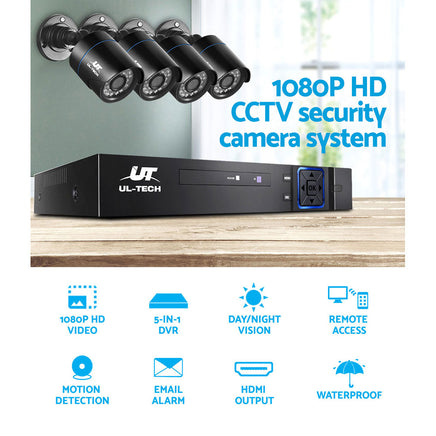 UL-tech CCTV Security System 4CH DVR 4 Cameras 1080p - ElectronX Plus