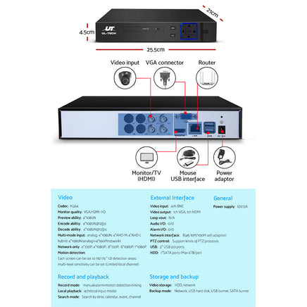 UL-tech CCTV Security System 4CH DVR 4 Cameras 1080p - ElectronX Plus