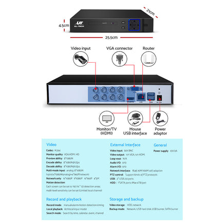 UL-tech CCTV Security System 8CH DVR 4 Cameras 1080p - ElectronX Plus