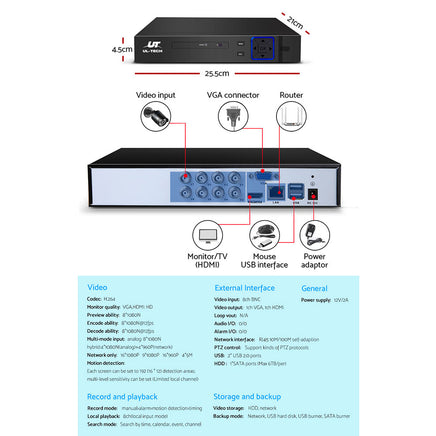 UL-tech CCTV Security System 8CH DVR 4 Cameras 1TB Hard Drive - ElectronX Plus