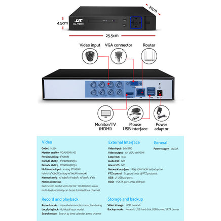 UL-tech CCTV Security System 8CH DVR 4 Cameras 1080p - ElectronX Plus